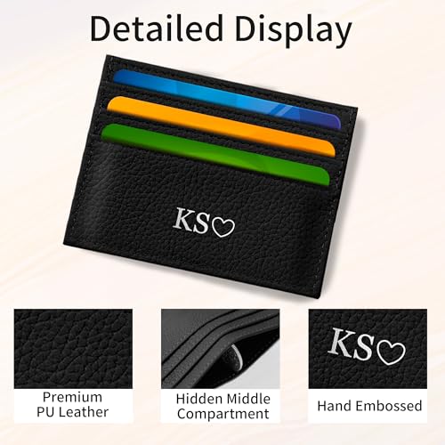 Easycosy Personalized Credit Card Holder Wallets, Custom Gold Silver Initial Letter Card Case Protector for Women, RFID Blocking PU Leather Ultra Slim Wallets, 6 Card Slots and 1 Pocket, Black3