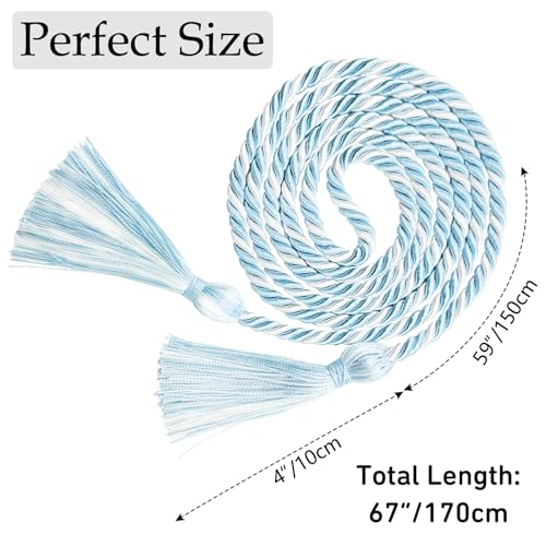 Image of Graduation Honor Cords Light Blue and White Graduation Cords with Tassels, 67 inch Long for Graduation Students