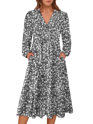 ANRABESS Women's Long Lantern Sleeve Floral Midi Dresses 2026 Spring V Neck Casual Flowy A-line...