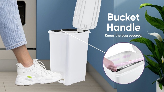 Image of Superio Slim Trash Can with Foot Pedal - 2.5 Gallon Step-On Trash Can with Lid, Small Plastic Garbage Can, Mini Trash Can for Bathroom, Kitchen, Office, Under Desk, Bedroom, Dorm - White, 2
