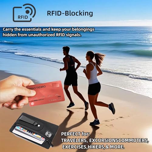 Image of RFID Hidden Clip Stash Money Belt - Ultra Thin Anti-Theft Travel Pouch with Credit Card Slots for Women /Men, Perfect for International Travel, Daily Commute & Outdoor Activities (Green)
