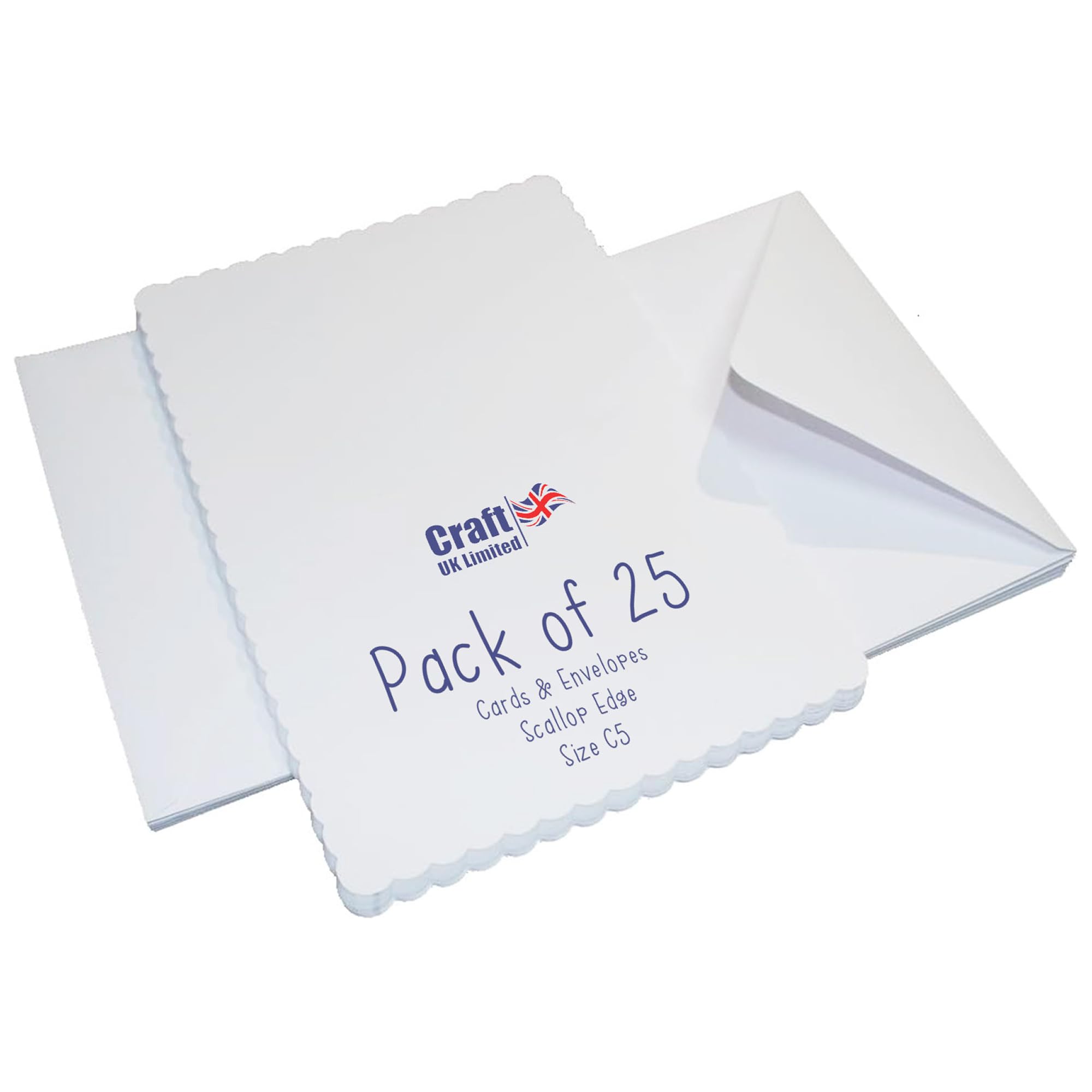 Craft UK 838 C5 Scalloped Card and Envelope pack of 25 - White,21 cm