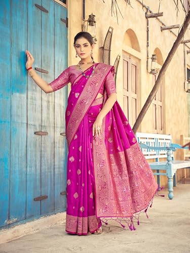 Image of SWORNOF Women's Kanjivaram Soft Silk Banarasi Sarees With Unstiched Blouse Piece