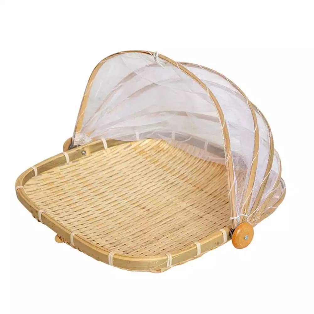 Xshelley Square bamboo tent basket with lid, vegetables/fruits, bread, storage basket (Square28 cm)