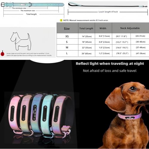 Individuelle Hundehalsbänder, reflektierendes Hundehalsband aus Leder, personalisiertes graviertes Namensschild, verstellbare Größen für kleine, mittelgroße und große Hunde