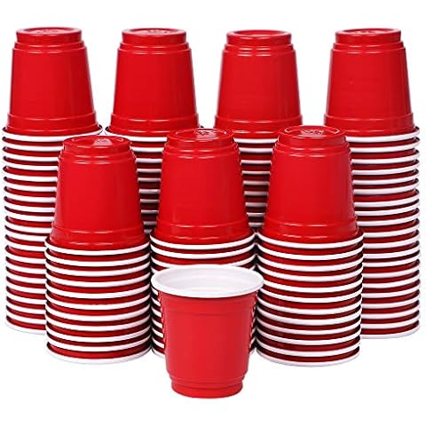 Zcaukya Mini Disposable Shot Cups, 2oz 120 Count Red Plastic Cups, Small Disposable 2oz Party Cups, Red Cover