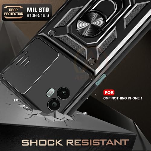 Image of Armor Bumper Back Cover Case for Nothing CMF Phone 1 Rotating Camera Cover, Ring Holder & Kickstand | Heavy Duty & 360 Degree Protection Nothing CMF Phone 1 Back Cover (Black)