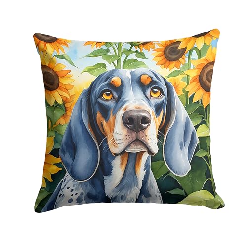 Caroline's Treasures in Sunflowers Throw Pillow, 18Hx18W, Bluetick Coonhound 6030