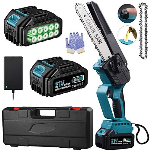 KAQ Mini Kettensäge mit Akku, 8 Zoll Bürstenlose Motor Akku Kettensäge, 2 * 3000mAh Akku Säge, Handkettensäge mit Ölsprühsystem, Einhand Kettensäge für den Gartenschnitt und das Schneiden von Holz
