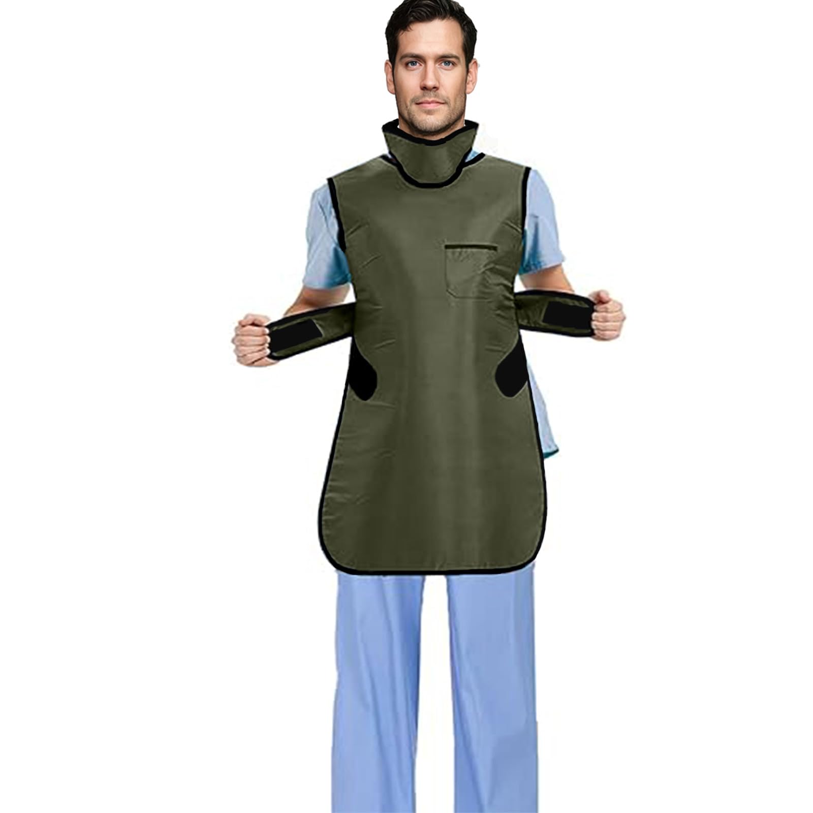 Heytaful Xray Radiation Apron Shield Half Lead Apron for 0.5mmpb X-Rays Army Green XL with Lead Thyroid Shield Collar Lightweight