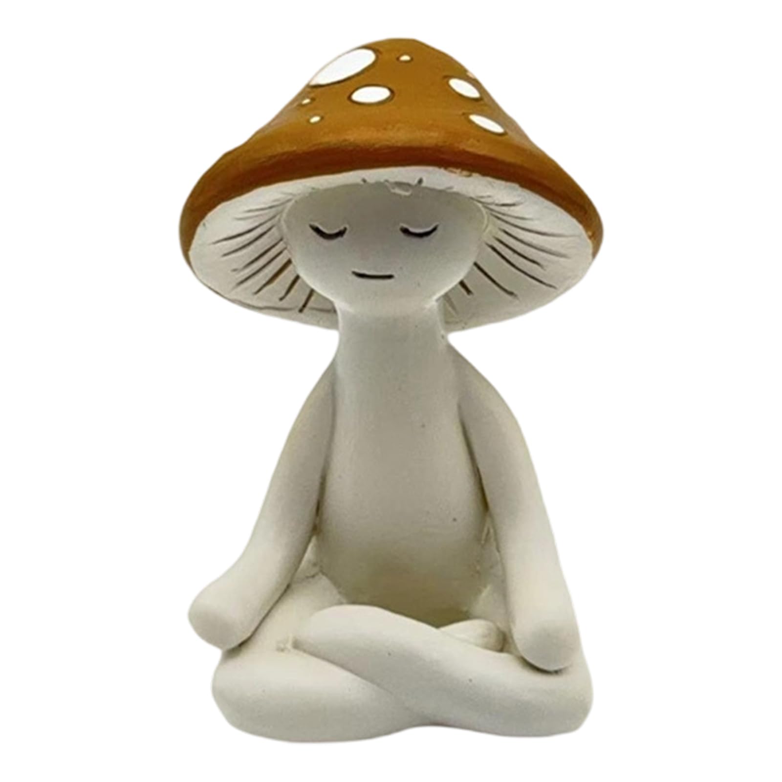 CLBDRESS Thinking Mushroom Resin Statues Non-Fading Cute Yoga Mushrooms Figurines Multifunctional White Smiling Face Mushrooms Statue for Tabletop Garden Backyard Decor