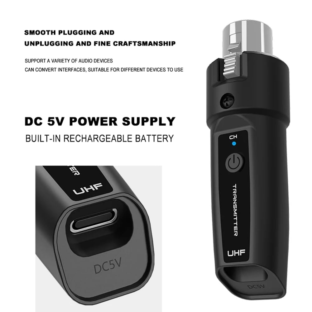 Bloepum 6.35mm UHF XLR Adapter System Wireless Microphone Transmitter Receiver for Dynamic Microphone Guitar Audio Mixer PA