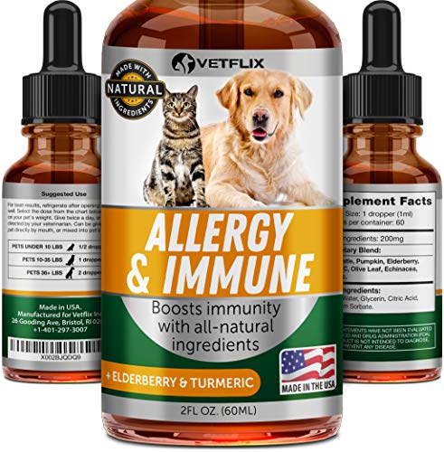 Pet Allergy & Immune Support - Made in USA - Cat & Dog Allergy Relief - 100% Natural - Milk Thistle & Turmeric - Best Treatment for Dog & Cat Immune System - Vitamin C for Pets - Non-GMO