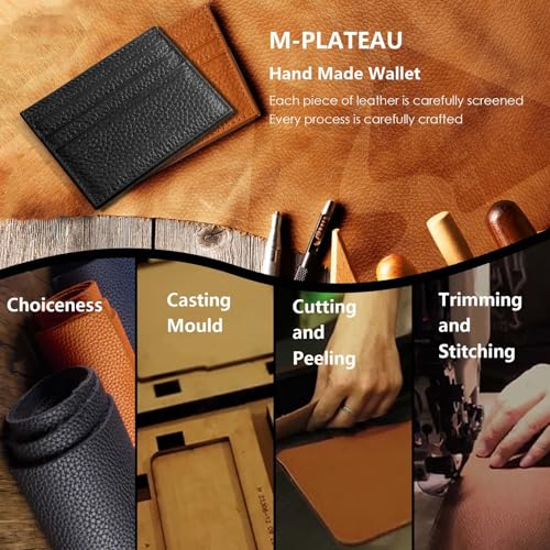 Image of M-Plateau Super Slim Genuine Leather Credit Card Wallet | Card Holder, Small Wallet for Man and Women with 6 Card Slots and 1 Pocket (Black)