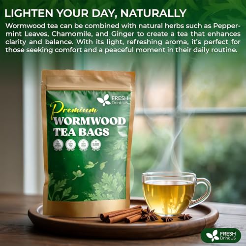 Image of FreshDrinkUS, Premium Wormwood Tea - 135 Tea Bags - Handcrafted Herbal Blend, Caffeine-Free - Smooth Taste & Naturally Refreshing.