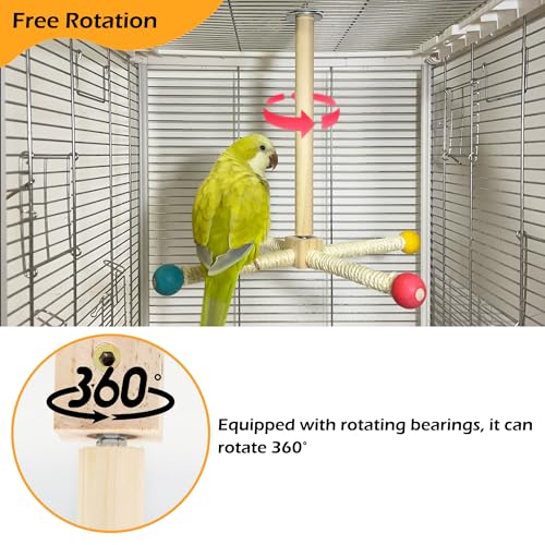 Image of Large Bird Perch Toy, Interactive Wooden 360 Spinning Cage Toy(L)