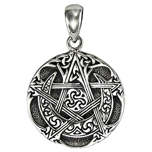 Sterling Silver Small Moon Pentacle Pentagram Pendant