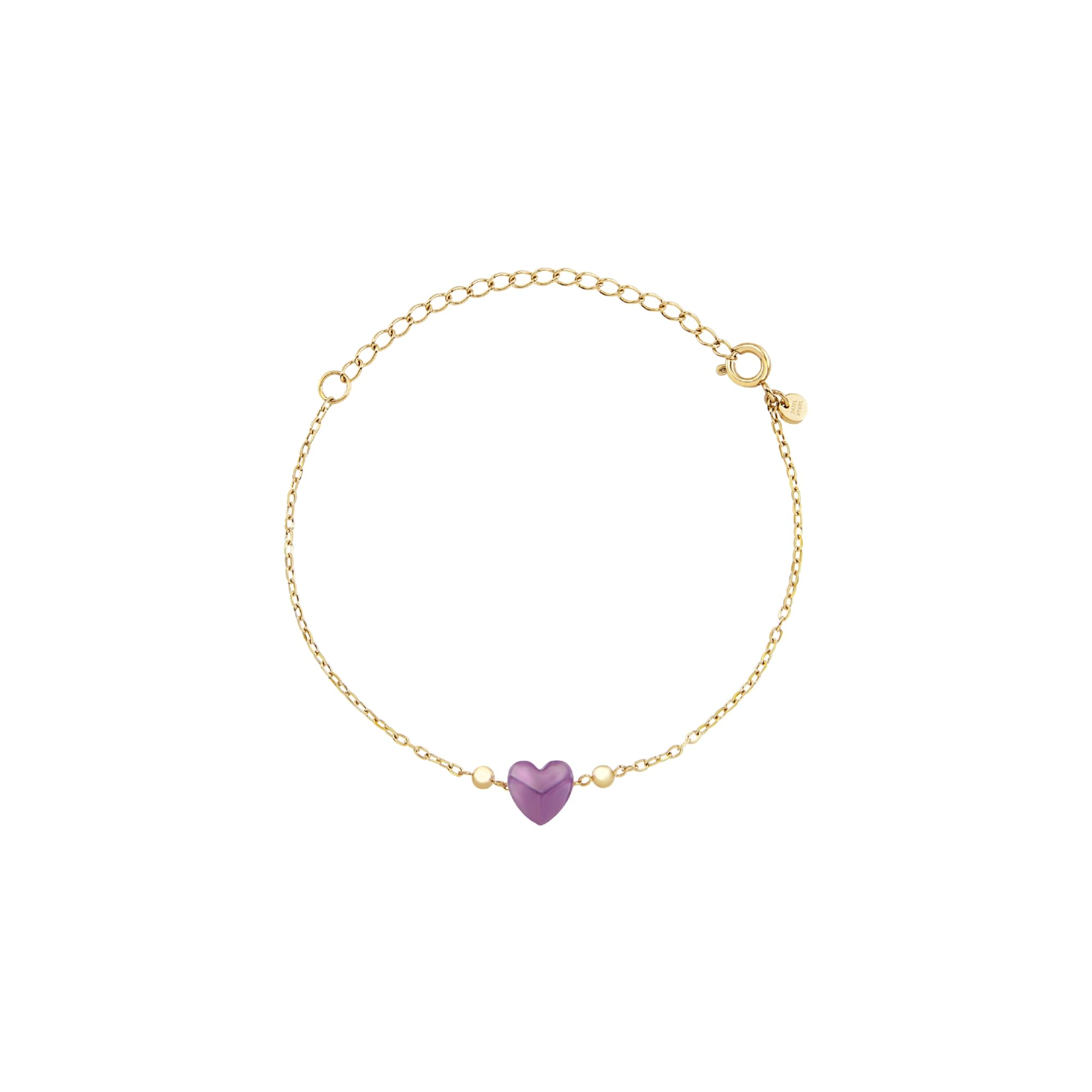 Breil, Collezione Candy, Bracciale Donna in Acciaio Lucido Effetto Specchio e pietra a Forma di Cuore, Chiusura Regolabile, Bracciale con Cuore da 21 Cm