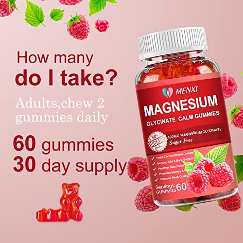 Magnesium Gummies 600Mg Per Serving-Magnesium Glycinate 400Mg And Magnesium L-Threonate 200Mg,Sugar Free Magnesium Potassium Supplement For Calm Mood, Muscle, Bone & Sleep Support,60 Raspberry Gummies #TOP5