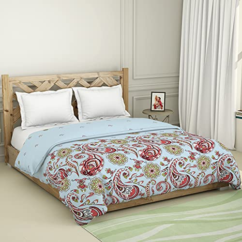 Image of SPACES Atrium 100% Cotton Shell Double Quilt Health Layer Protects for ALLERGENS & RESTRICTS Fibre Migration Soft Feel Skin Safe Breatheable (Ornate, 224CMX270CM) - Delicate Blue