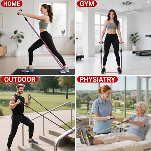Resistance Bands Set with Handles, Weight Building Kit 150 lbs Elastic Bands for Yoga Gym Bands with Workout Poster & Door Anchor & Ankle Straps ,Yoga, Home Gym Equipment for Men Women - Image 4