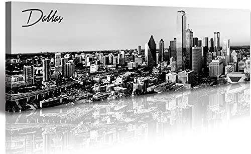 Image of Black and White Wall Art Dallas Skyline Cityscape Skyscrapers Canvas Print Painting Landscape Texas City Buildings Pictures Modern Artwork for Man Room Office Living Room Decoration 13.8 inchx47.3 inch
