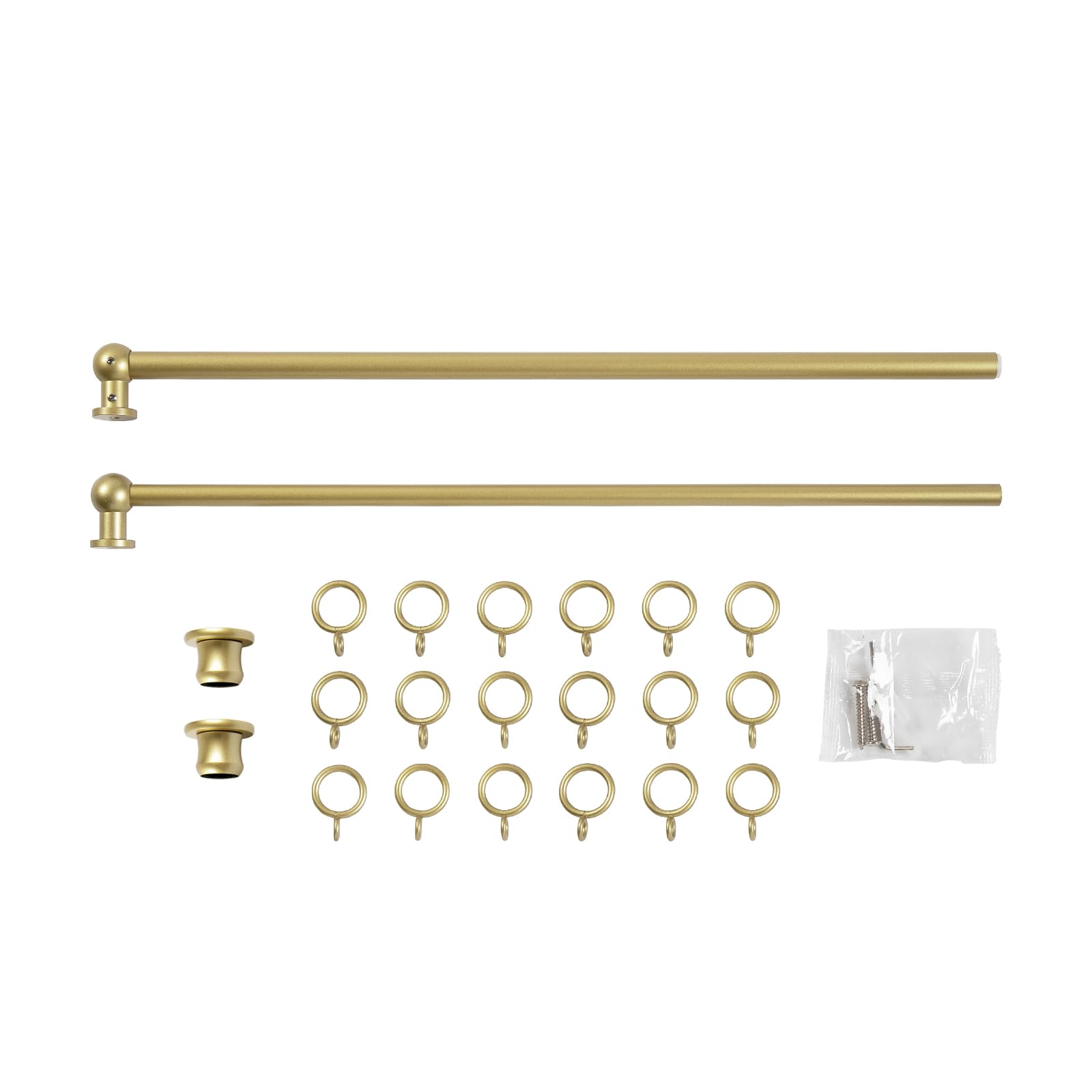 TWOPAGES 28 to 48 Inches Adjustable Cafe Curtain Rod with Rings, Inside/Outside Mount Gold Window Rod for Kitchen Window Bathroom French Door