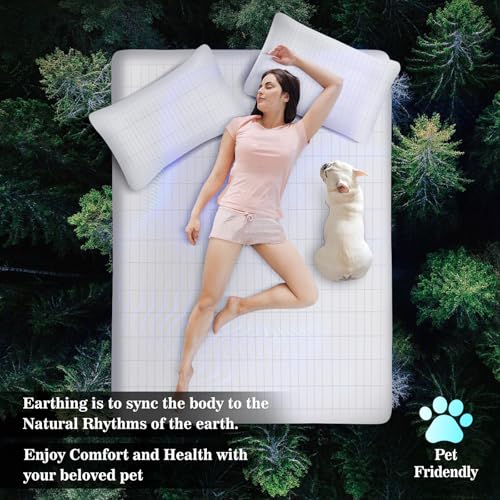 Grounding Sheet, 90% Organic Cotton+10% Pure Silver Organic Fitted Grounded Sheet for Improved Sleep, Pain Relief - Earth Connected Bedding (White, (60.5 * 80 * 15inch))