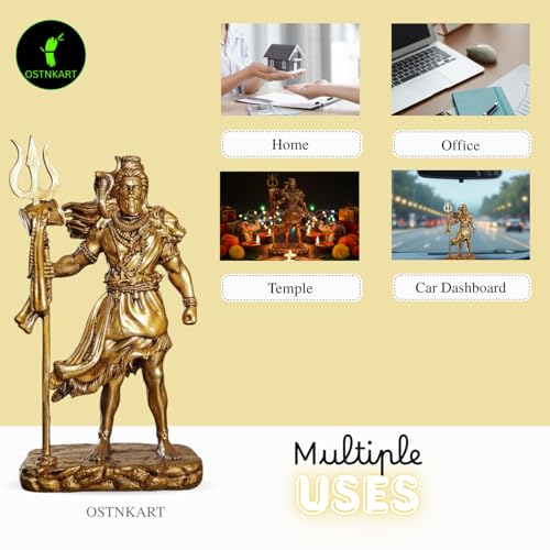 Image of Shiva Statue Car Dashboard Idol, Shiv Ji for Birthday,Annivesary, Home & Office Pooja Room,Living Room Show piece new House Warming Gift (Golden,Size -12 * 7 * 4 cm)