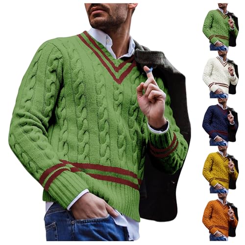 Mens Fashion Knitted Sweater Color Block Striped Thermal Sweater V Neck Jacquard Warm Tops Fall Winter Pullover Tops4