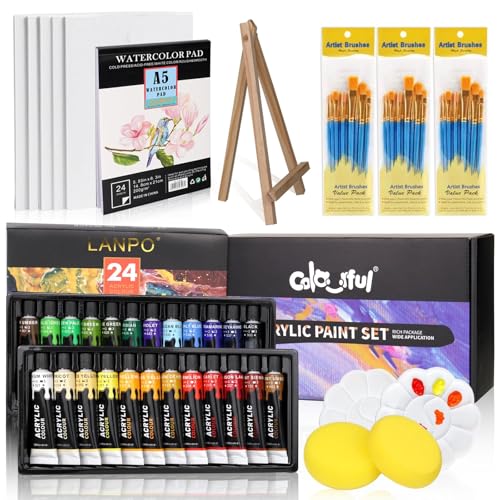 Colorful Acrylic Painting Kit with 24 Colors and Brushes