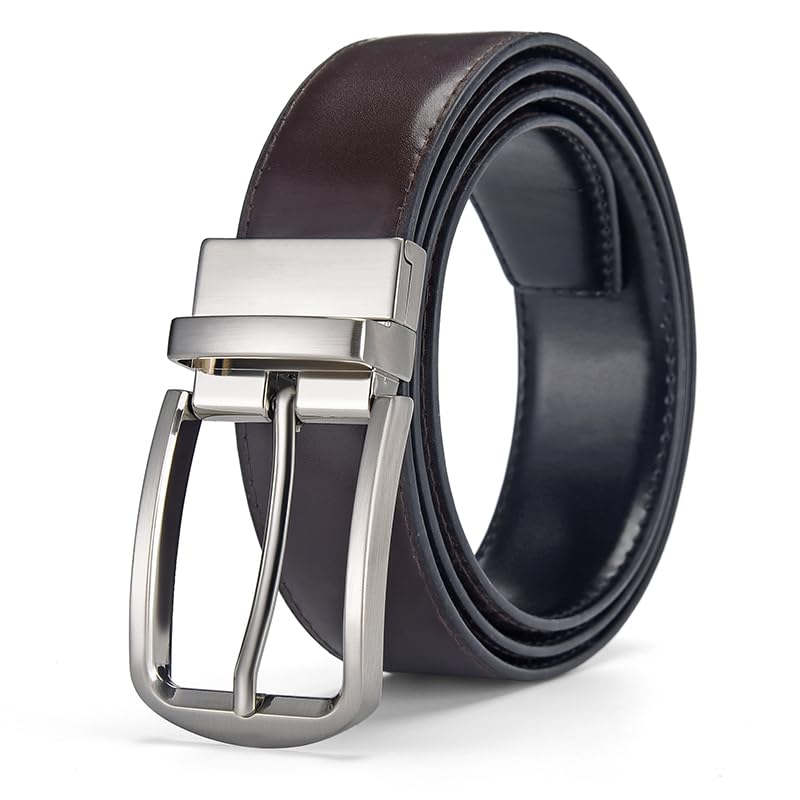 Reversible Leather Belt for Men,2 color in One Belt,Dual Sided Dress and Casual Belt with Rotated Buckle2