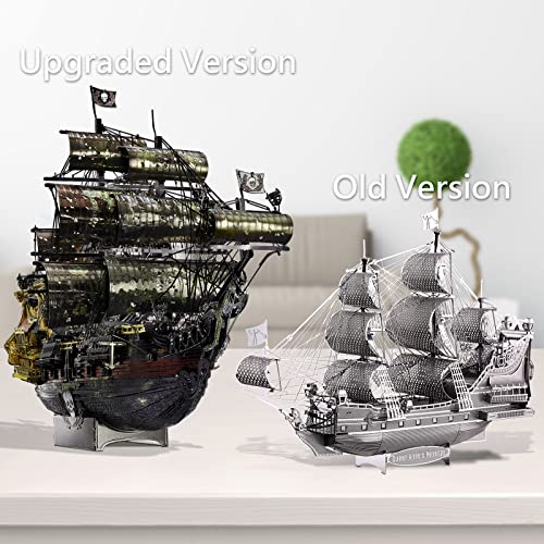 Image of Piececool 3D Metal Puzzles for Adults, The Queen Anne's Revenge Pirate Ship Model Kits, 3D Watercraft Model Building Kit, DIY Craft Kits Difficult 3D Puzzles for Family Time