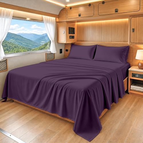 Image of SGI bedding 100% Egyptian Cotton Sheets RV King Size - 600 Thread Count Sheets Set, Soft, Cooling, 15 inch Deep Pocket, Luxury Hotel Bedding, Breathable, Durable - Plum