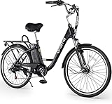 Oraimo Electric Bike for Adults 3A Fast Charge, 36V 10.4Ah UL-Certified Li-ion Battery, 350W Brushless Motor, 26' Aluminum Ebike 2X Load Rear Rack, Air Saddle, Shimano 7 Speed (Black, Standard)