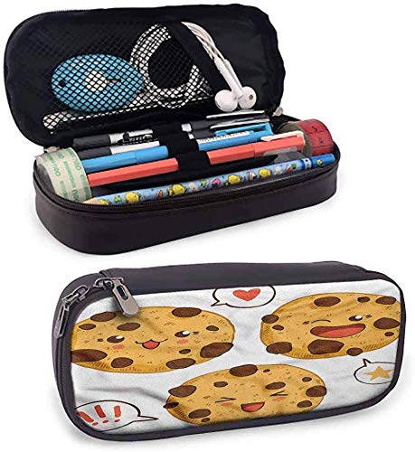 Kawaii Firm Pencil Bag Chocolate Chip Cookies Japan Desk Pen Pencil Marker Stationery Organizer Pencil Pouch with Zipper for School & Office