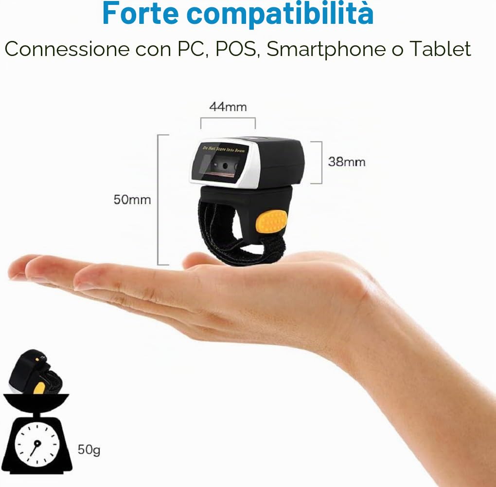 NETUM Scanner Bluetooth Mini Ring Codice a Barre Wireless 1D CCD Scanner Manuale Lettore USB per Pagamenti Mobili e Schermo del Computer Compatibile con POS/Smarphone/Computer NT-R3