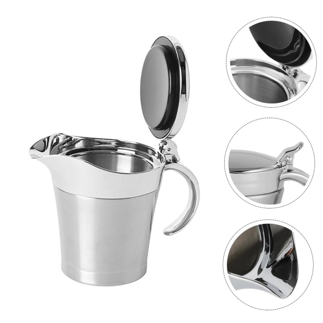 Unomor 1pc Insulated Gravy Boat Lid Stainless Steel Juice Cup 450ml Practical Kitchen Sauce Storage Container