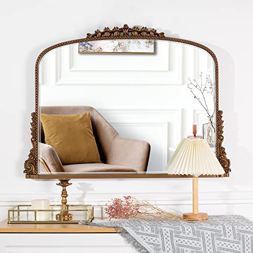 Shyfoy Antique Gold Mirrors For Wall Decor Baroque Scalloped Top, Vintage Wall Mirror Decorative Mirrors For Living Room Entryway Bathroom Powder Room, 23"X36" [Wide Version] V #TOP6