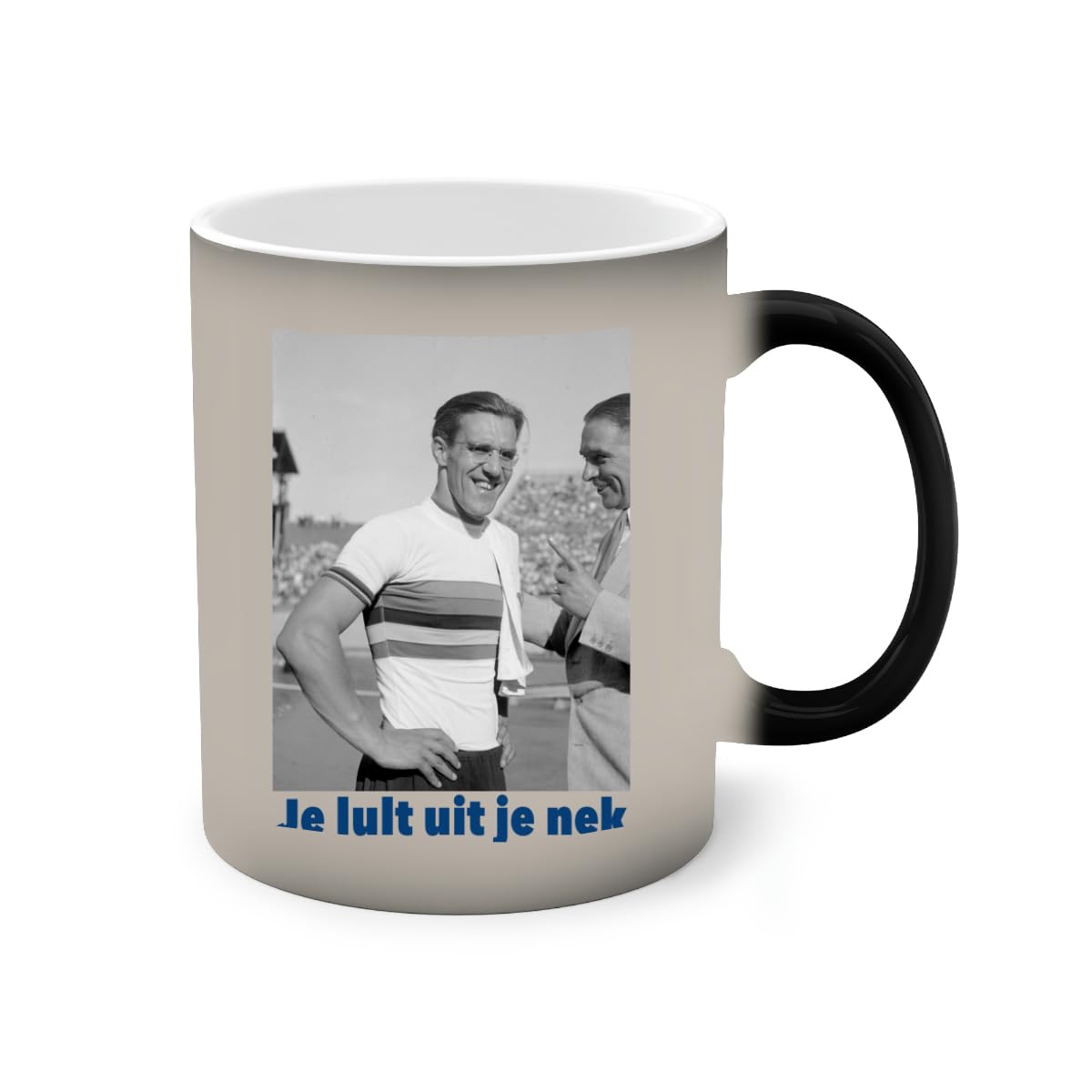 Generisch Arie Van Vliet Retro Dutch Cyclist Je Lult Uit Je Nek Colour Changing Mug Magic Heat Changing Coffee Mug Funny Cup for Office and Home Use Colour Changing Mug 325 ml