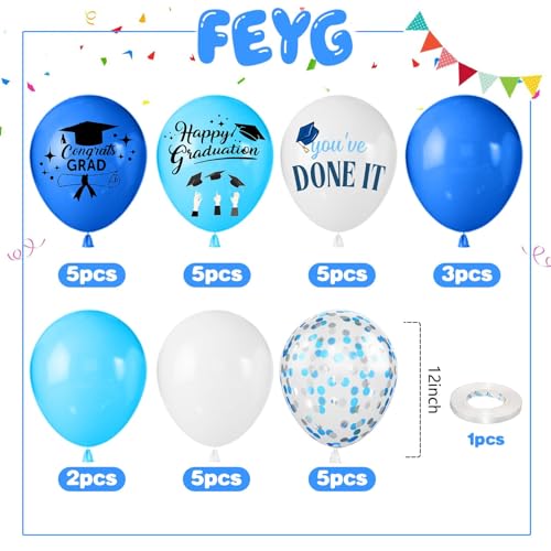 Image of Navy Blue and White Graduation Balloons 12 Inch Graduation Print Balloons