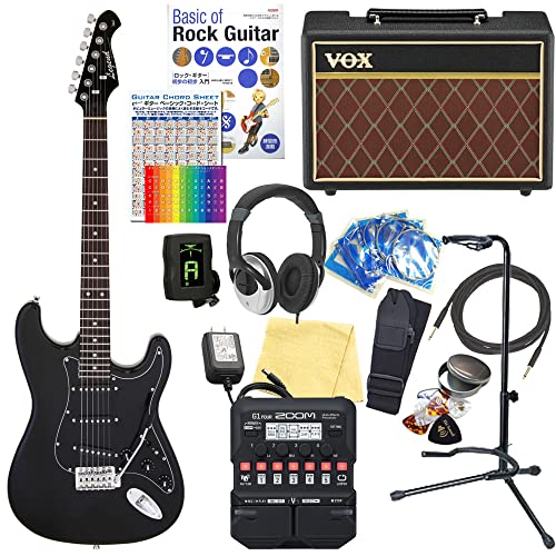 エレキギター 初心者セット ストラトキャスタータイプ VOXアンプ付18点セット Legend LST-Z B-BKBK 【ZOOM G1Four マルチエフェクター付】