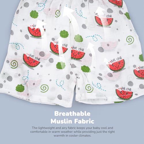 Image of BAYBEE 100% Muslin Cotton New Born Baby Clothes for Kids | Sleeveless Summer Wear with Soft & Breathable | Shirt and Shorts Set | Jablas for Baby Girl Boy Dress