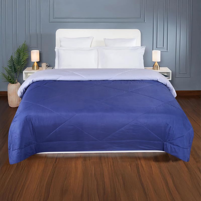 Image of Premium Microfiber Solid Plain Double Bed Comforter | All-Season Reversible AC Blanket for Winter & Summer | Soft & Lightweight Quilt for Double Bed - 220 GSM, Blue