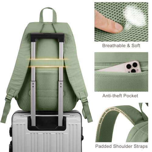 Image of kadilong Quilted Travel College Laptop Backpack for Women,Daypack Bookbag for School Teen Girls Mochilas Mujer,Green
