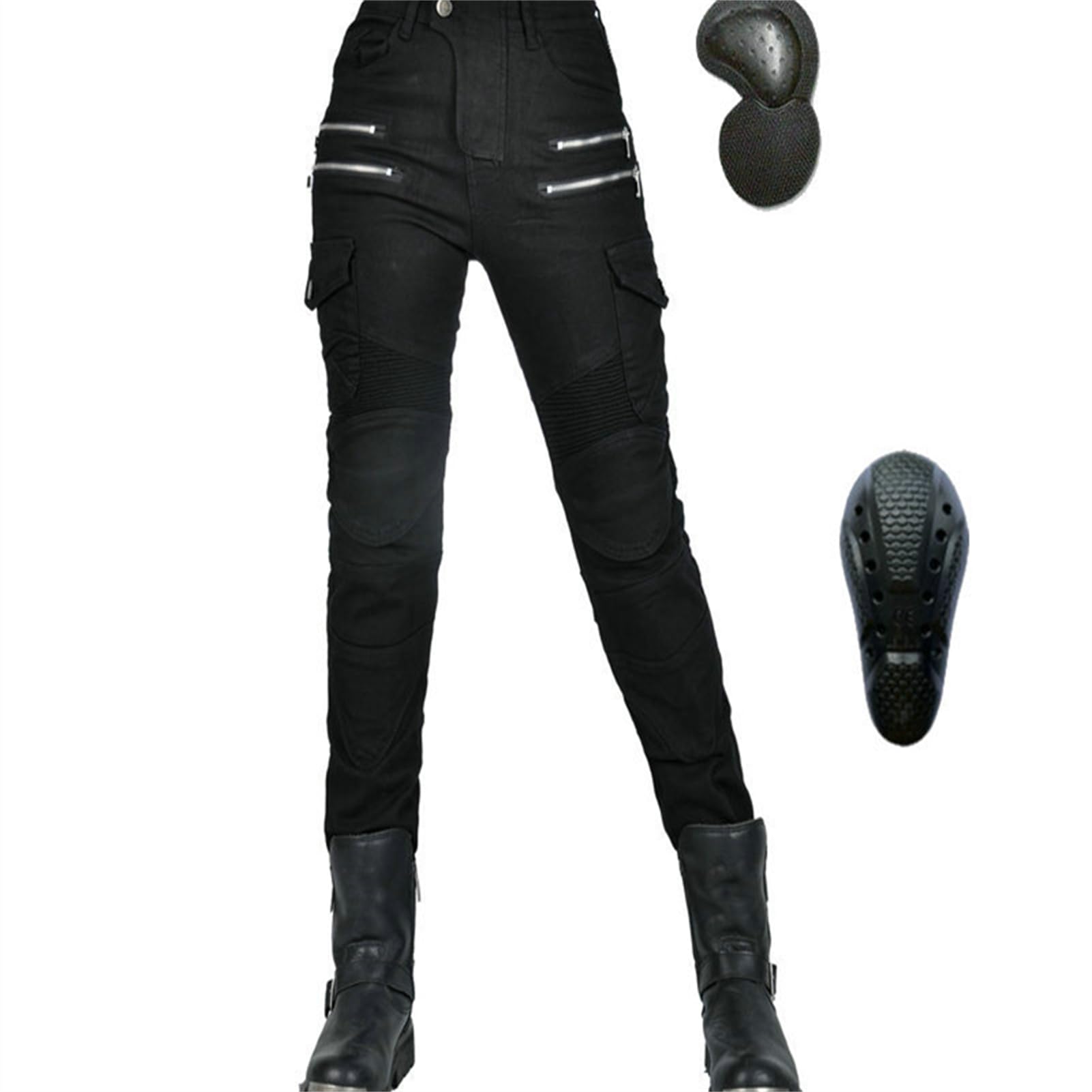 Damen Slim Fit Motorrad Jeans Mit Protektoren Knie Und Hüftprotektoren Stretch Slim Fit Denim Motorradhose Cargo Motorradjeans Schutzhose Biker Pants