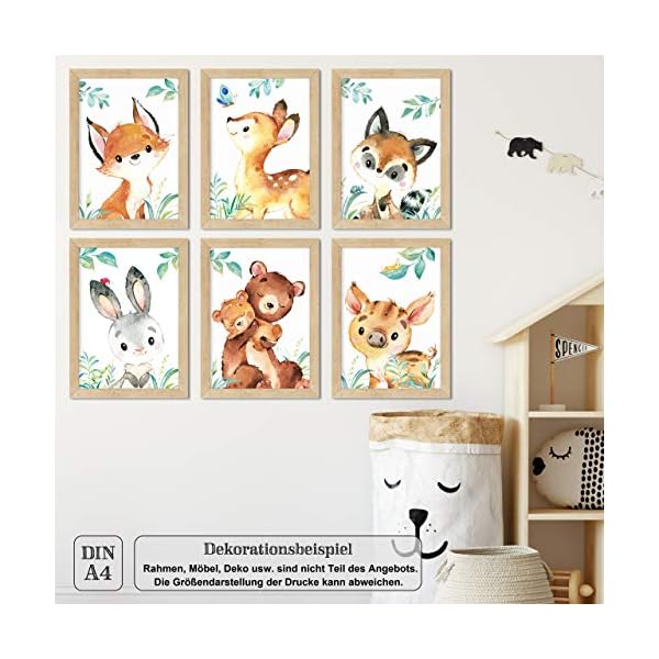 LALELU-Prints | A4 Bilder Kinderzimmer Deko Mädchen Junge | Zauberhafte Wald-Tiere | Poster Babyzimmer | 6er Set… – Bild 10