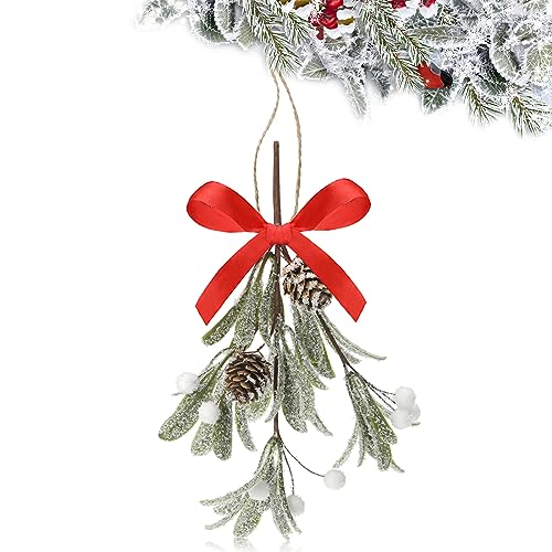 Giegxin 1 Piece Christmas Artificial Mistletoe Ornament with Red Bow