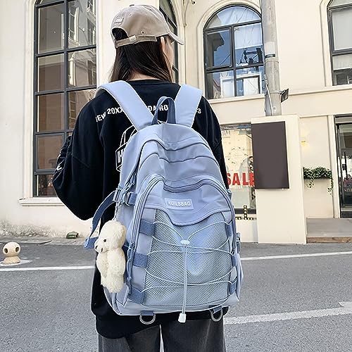 Solid Color Backpack Multi-Pocket Unisex College Bookbag Adjustable Shoulder Strap with Zipper Pendant3