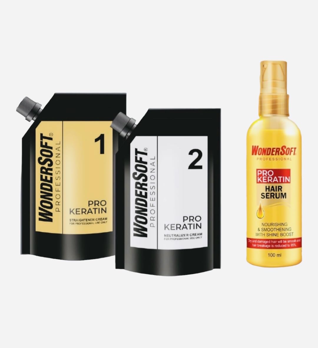 Wondersoft Professional Pro Keratin Hair 500ML Straightener Cream & 500ML Neutralizer With Olive Oil & Wheat Protein With Pro Keratin Serum 100ML